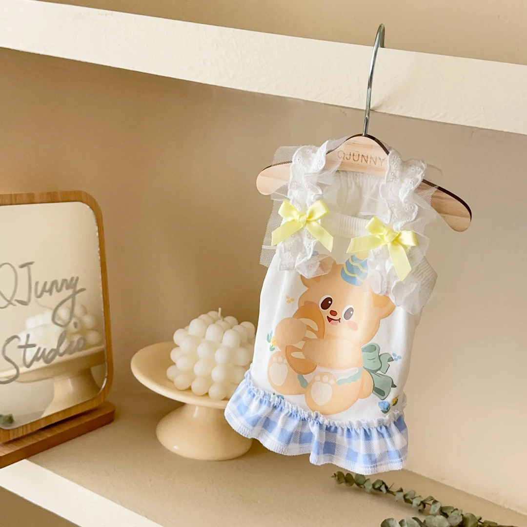 约克夏狗狗衣服夏天薄款背心宠物可爱蓝格花边猫咪小型犬比熊泰迪