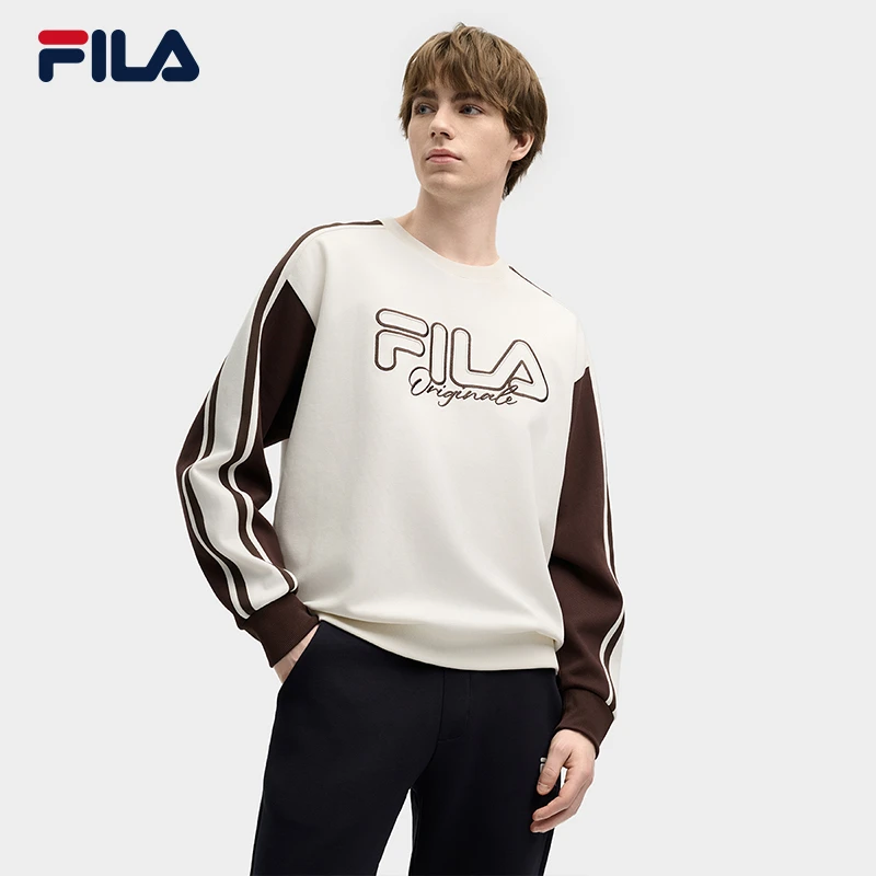 FILA斐乐男装早秋新款时尚运动休闲宽松潮流拼色印花套头卫衣