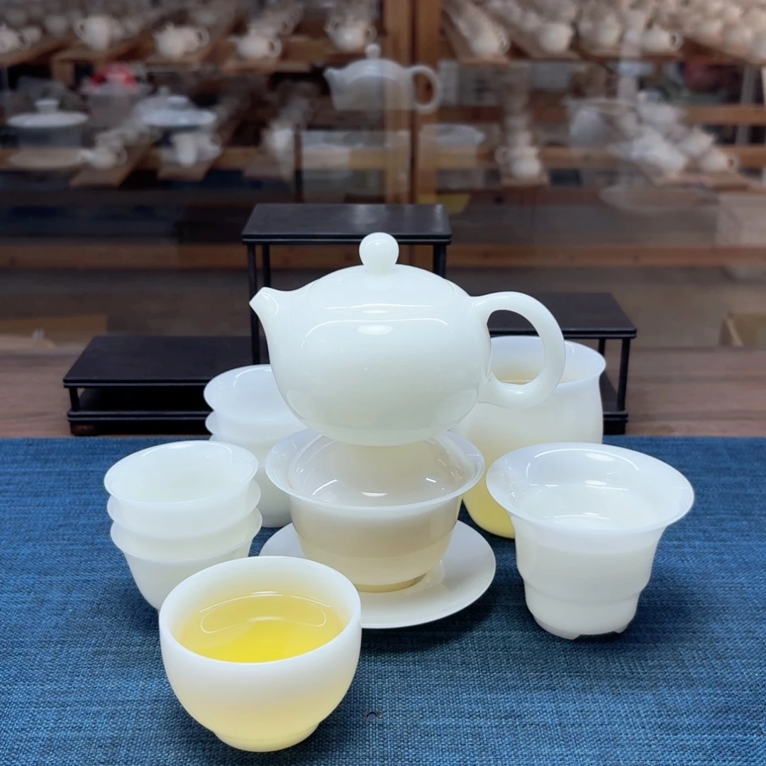 璞玉冰种玉瓷茶具