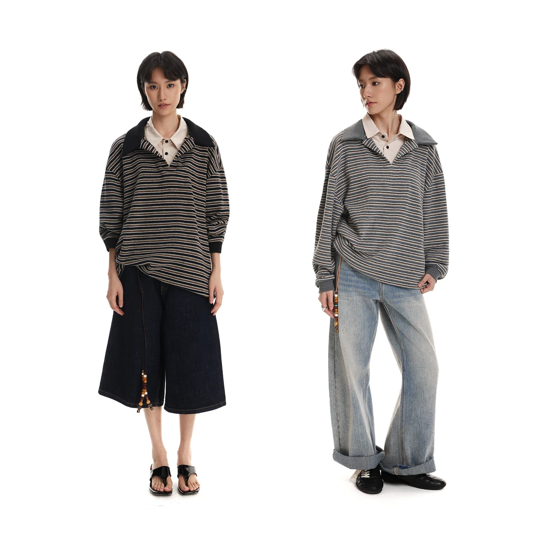 Syri「假两件」条纹polo衫廓形卫衣叠穿层次感无性别穿搭情侣上衣
