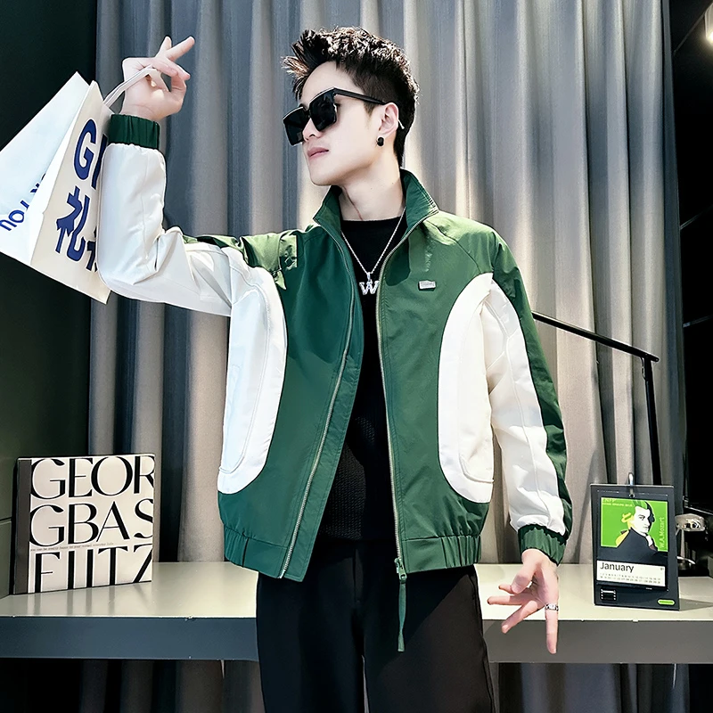 设计感撞色拼接夹克男款外套春秋季2025新款时尚潮流修身男褂子