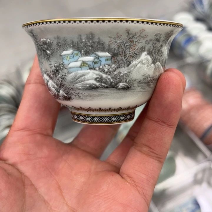 陶摆件雪景小压手