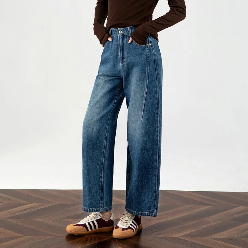 复古中直筒牛仔裤女2025秋冬新款遮肉显腿直裤子九分裤烟囱直筒裤