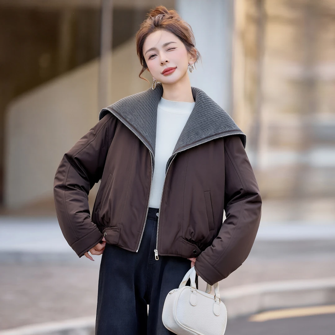 海军领针织拼接时尚女短款羽绒服2025冬季新款休闲洋气保暖外套女