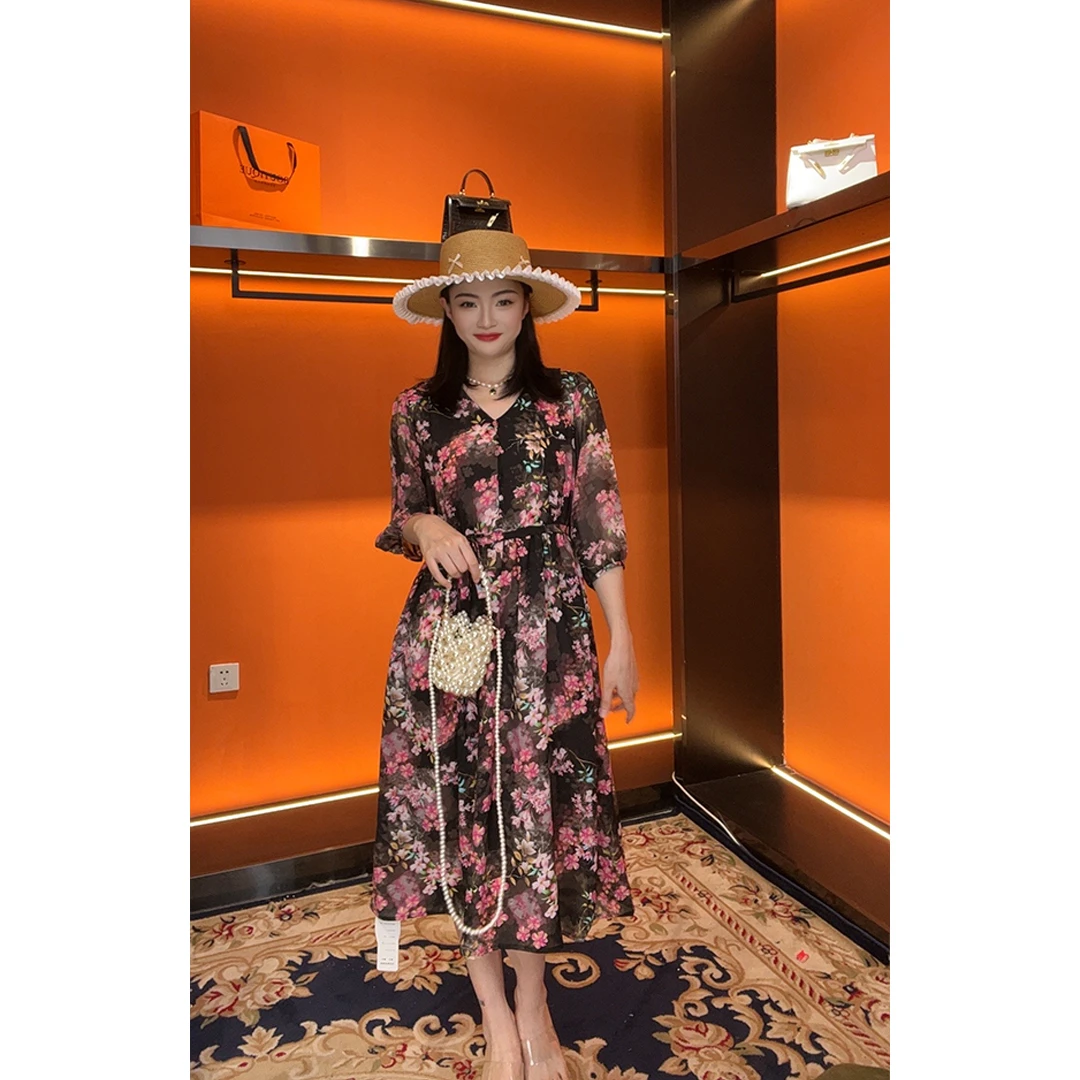 【桃花朵朵】高级感连衣裙女夏季新款气质显瘦穿搭印花长裙2515