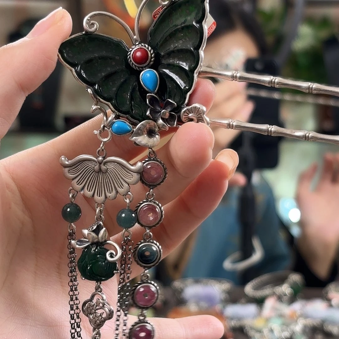 翡翠银S925镶嵌发饰翡翠