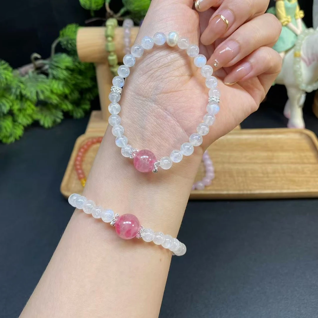 【蓝月光6m手串】A854搭配蔷薇石淡水珍珠白色百搭女士