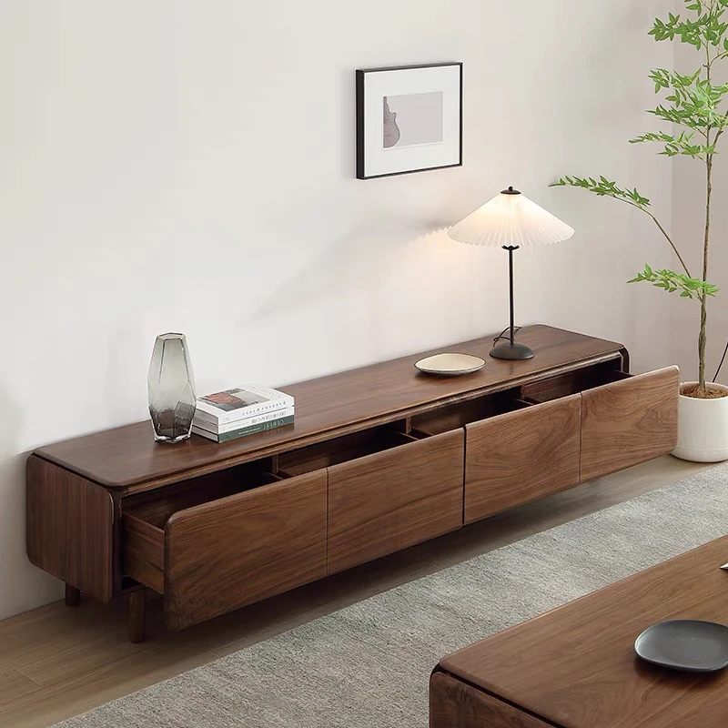 北美黑胡桃木全实木电视柜现代简约地柜小户型客厅收纳储物柜