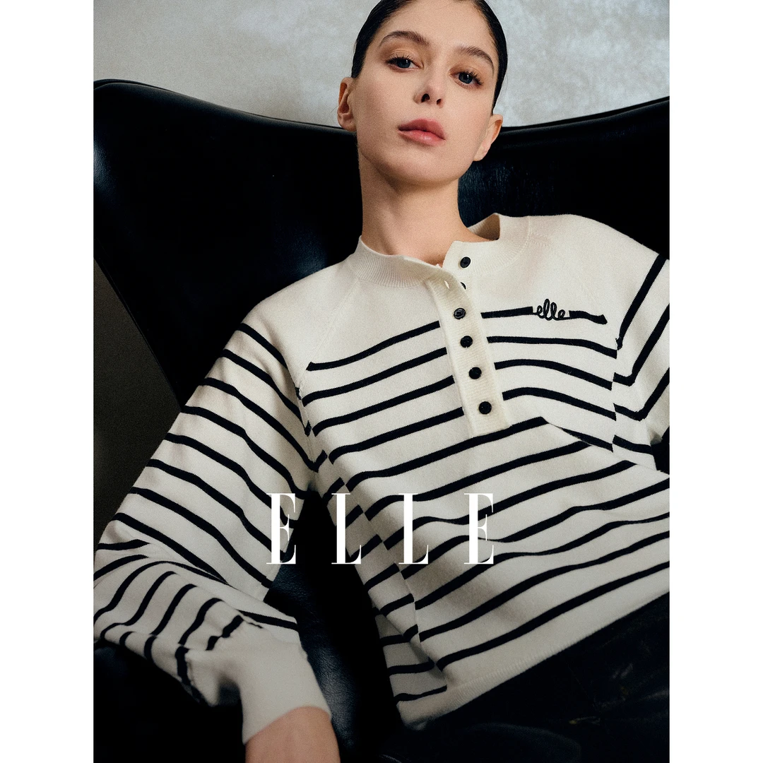【王雪糕专属】ELLE简约毛衣25春季新款巴恩风休闲套头时尚EM50401