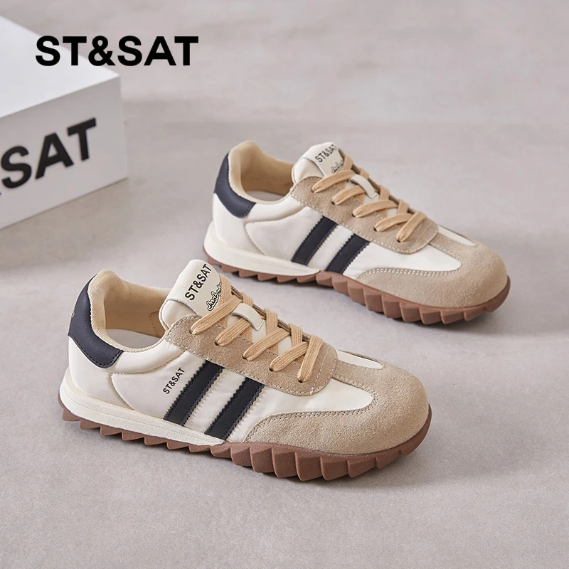 星期六真皮软底防滑阿甘鞋女2025秋季新款复古百搭平底透气德训鞋