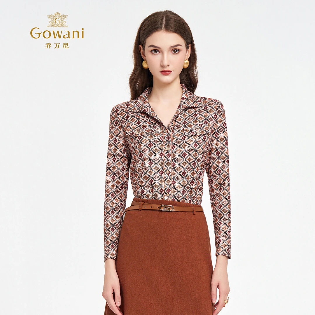 乔万尼打底衫女2025新款棋盘格设计感半高复古领长袖ED3C326