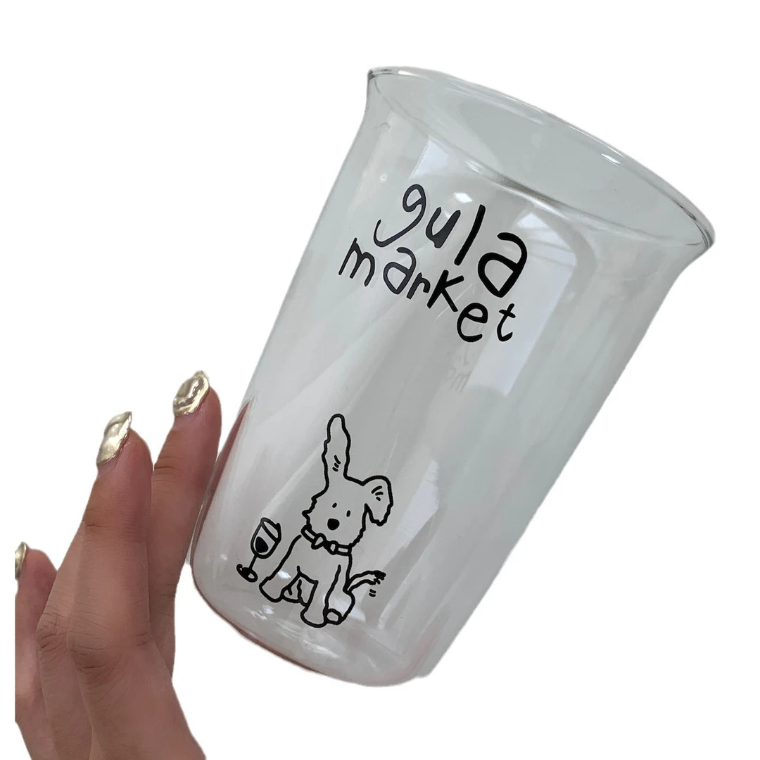 gula网红玻璃杯同款牛奶耐热早餐杯果汁爆款杯大容量