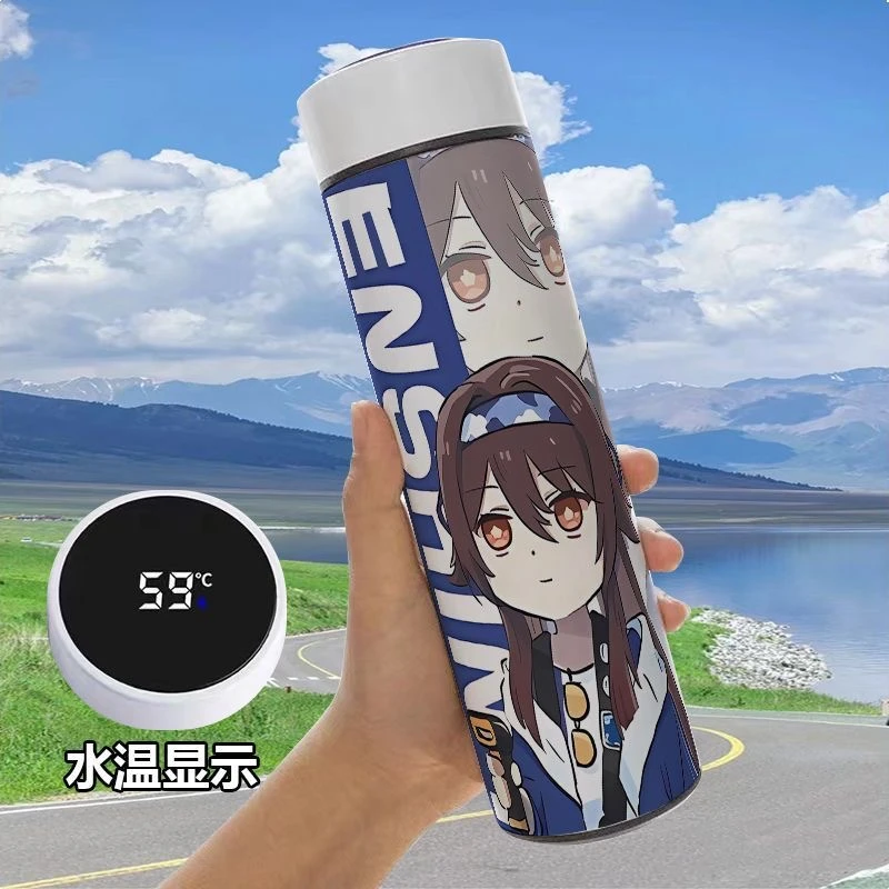 胡桃赛诺可莉卡通高颜值水杯304不锈钢智能显温大容量学生保温杯