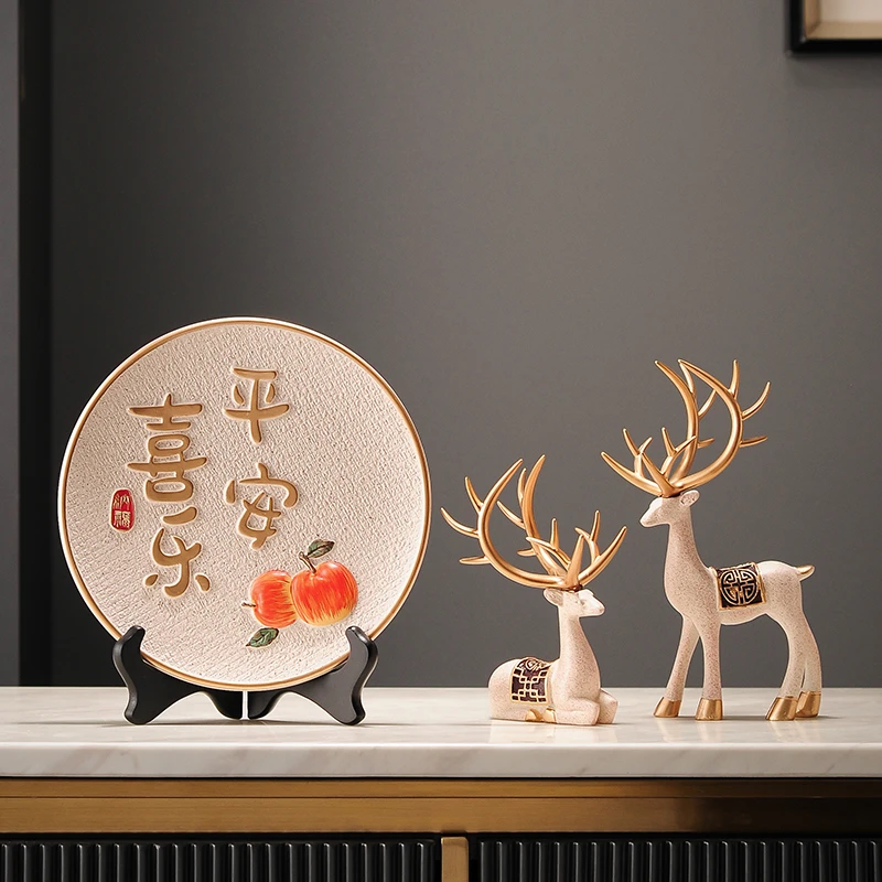 平安喜乐摆件柿柿如意挂盘客厅酒柜屏风装饰品乔迁之喜礼物送人