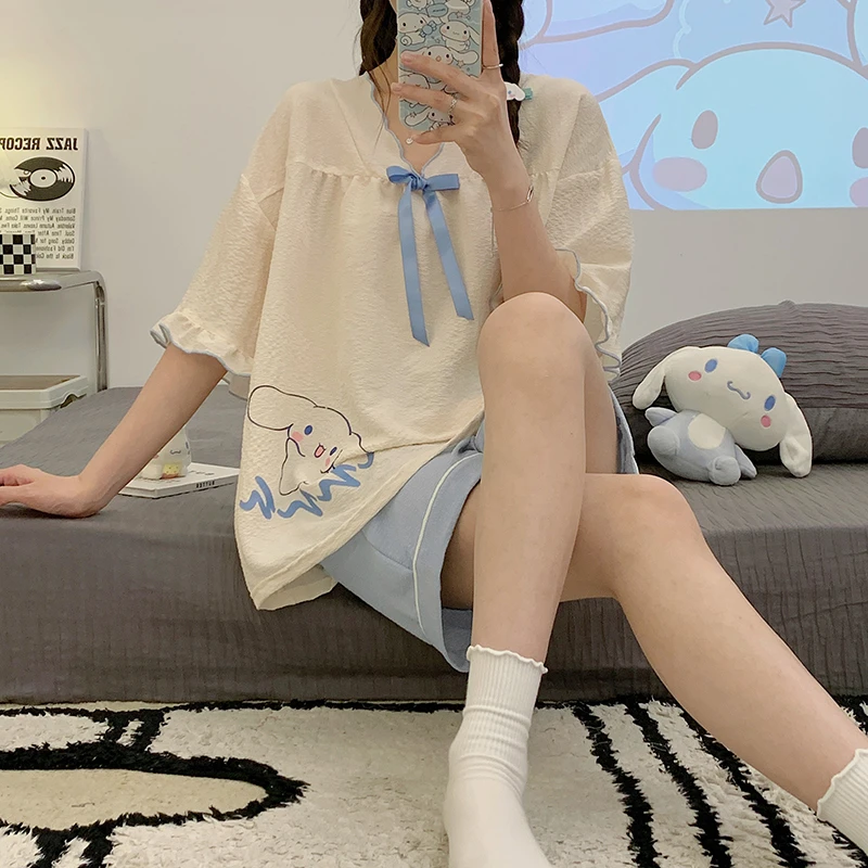 2025新款睡衣女夏季公主风短袖套头薄款家居服休闲女士可外穿套装