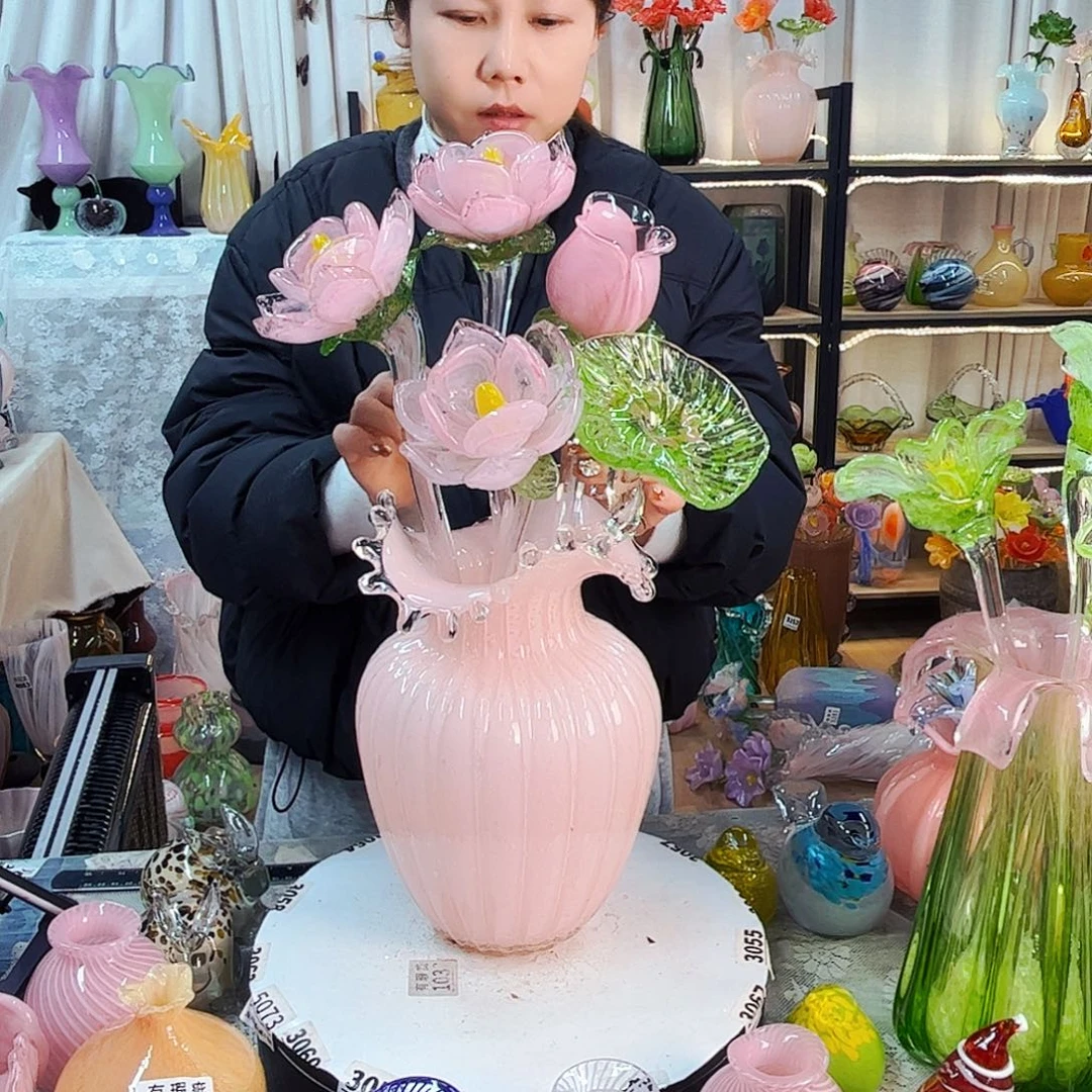 家悦琉璃花瓶摆件一套