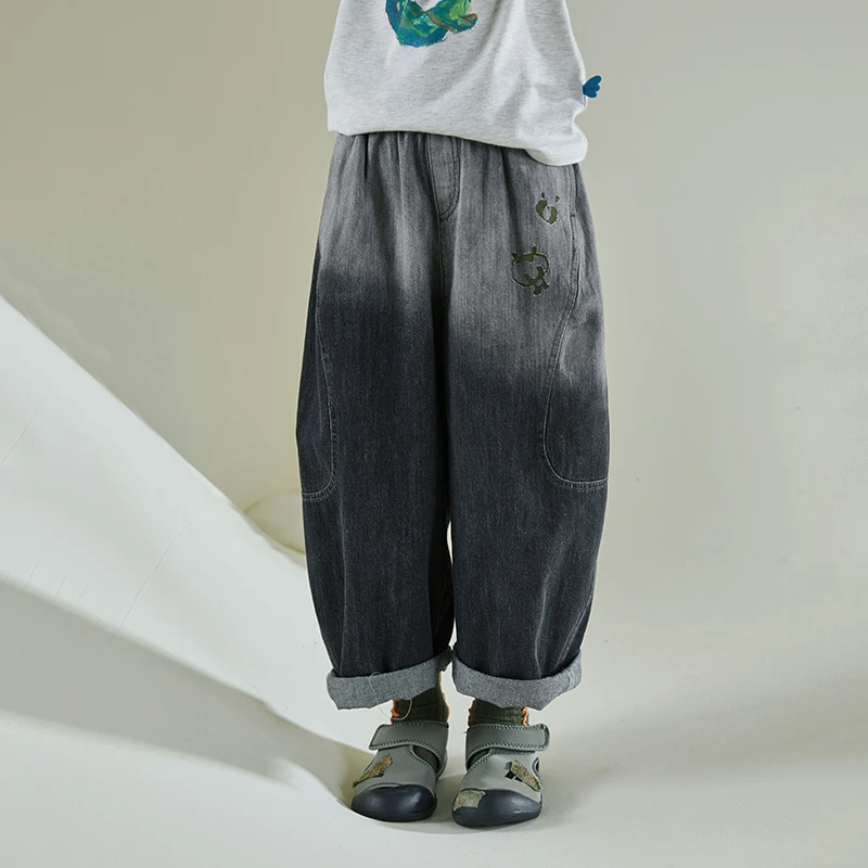 小日着美学童装秋季新款加绒植绒印花牛仔裤TB3111N0  TB8250N0