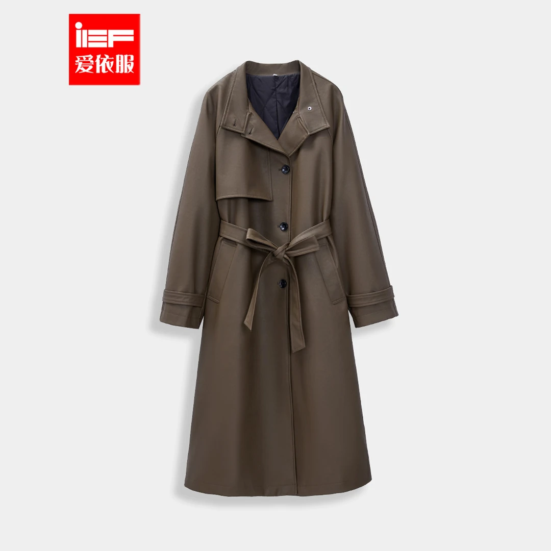 IEF/爱依服2025冬春新款美式简约通勤百搭高级感气质亮面皮长外套