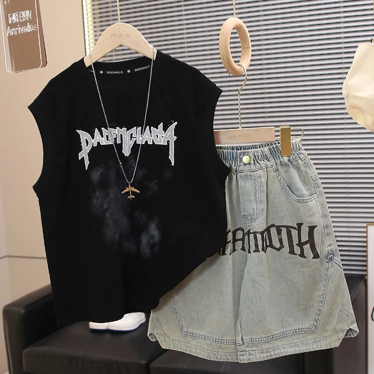 T2302 MX855 无袖背心韩系潮童休闲款两件套