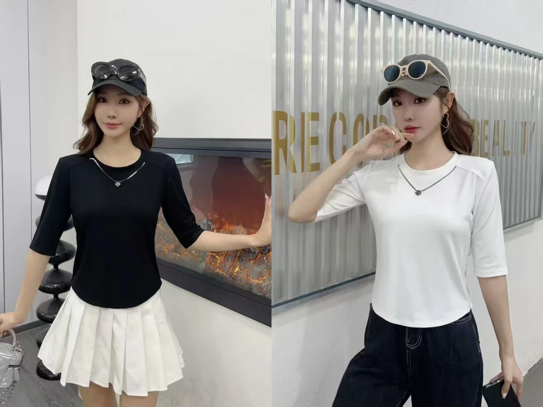 884新款韩版时尚百搭显瘦圆领短袖T恤女