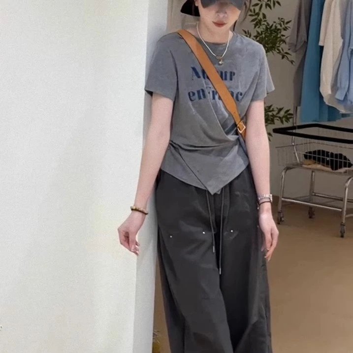 设计感小众不规则短袖T恤女2025夏季新款韩版时尚百搭显瘦上衣潮