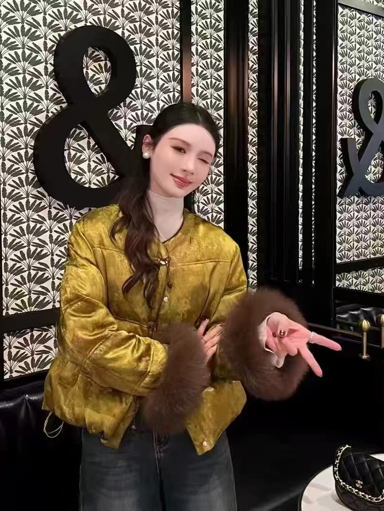 【双层蝴蝶结020】宽松型极简风复古中式重工刺绣鹅绒服