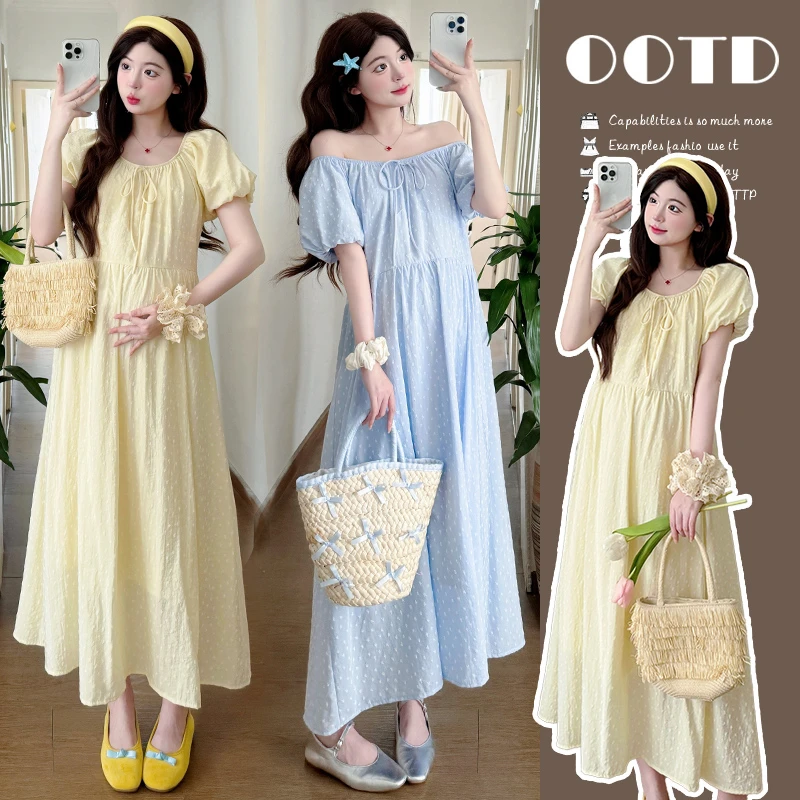 孕妇连衣裙2025夏季新款韩版显瘦系带蝴蝶结中长款孕妇连衣裙