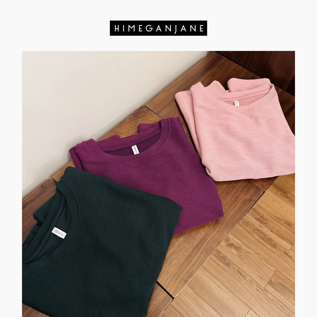 HIMEGANJANE “云朵T”夏季百搭纯色圆领显瘦打底纯色短袖T恤 62397