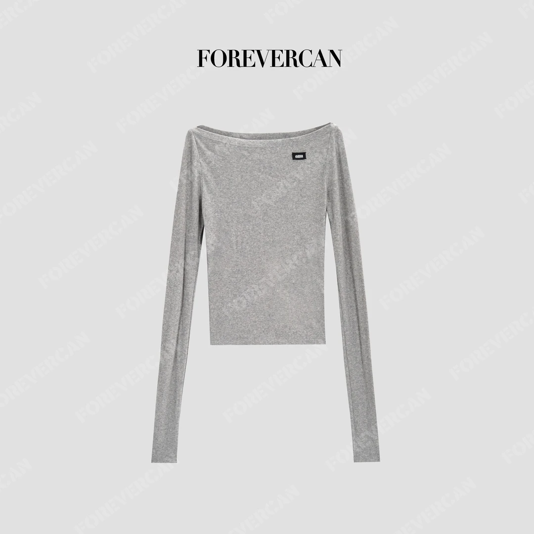 FOREVERCAN“灰调行迹”芭蕾风修身学院百搭针织上衣WT57276