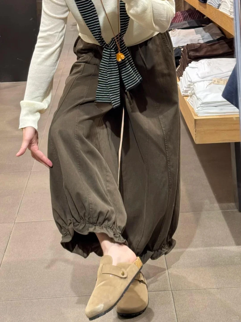 2025秋季新款复古高腰显瘦花苞宽松垂感阔腿气球休闲裤九分裤女装