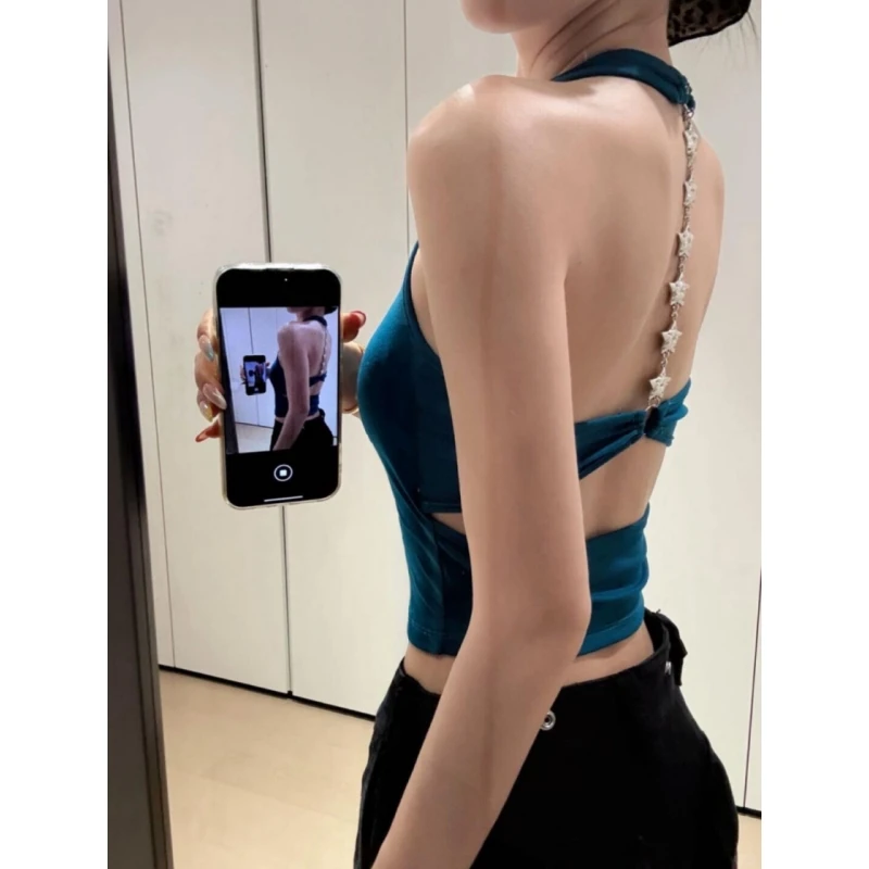 镂空挂脖吊带背心女夏季带胸垫外穿设计感内搭性感露背无袖上衣