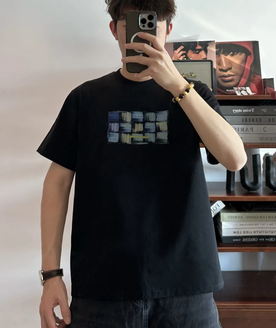 【索罗娜sorona】彩绘格子凉感防晒小圆领落肩宽松短袖重磅抗皱T恤