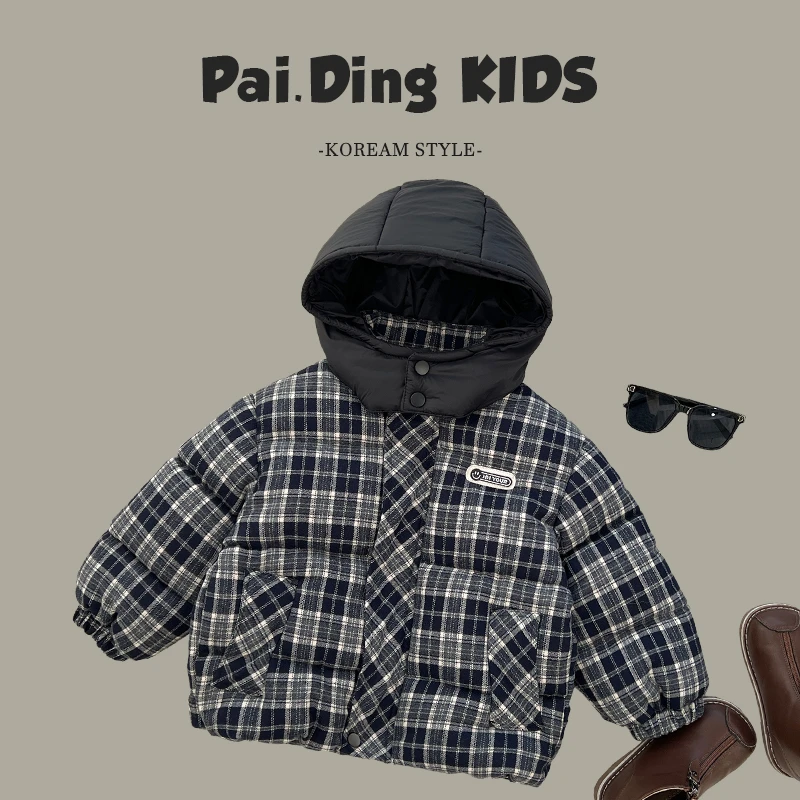 现货-【兔小呗】冬装儿童韩版潮流复古连帽加绒保暖休闲棉服SJ4860