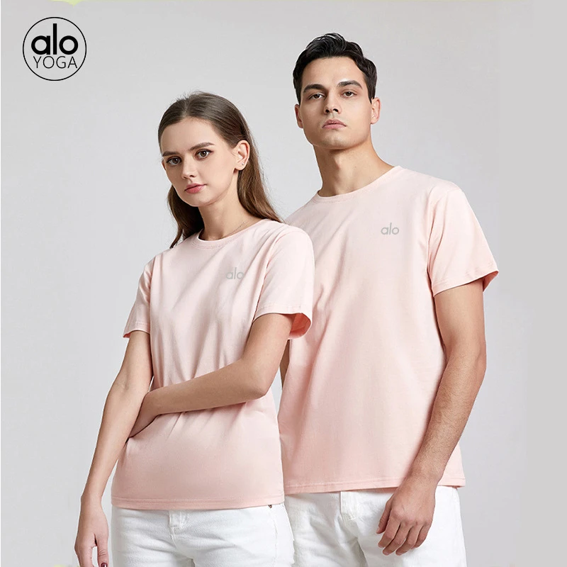 圆领正肩短袖T恤夏季宽松T恤ALO套装宽松运动瑜伽短袖吸汗跑步休