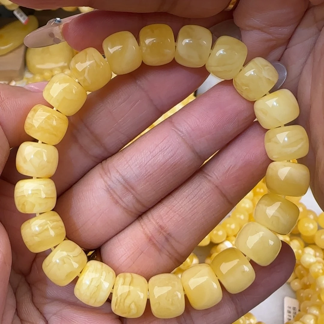 蜜蜡未镶嵌手链白花老型手串