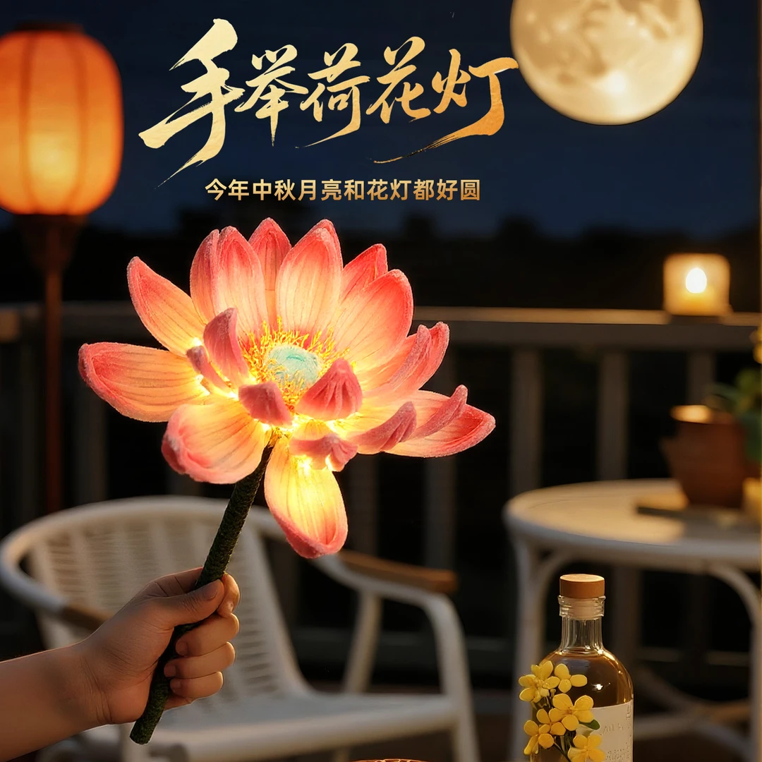 2025新款莲花灯中秋节氛围装饰diy材料手工汉服古风拍照道具花灯