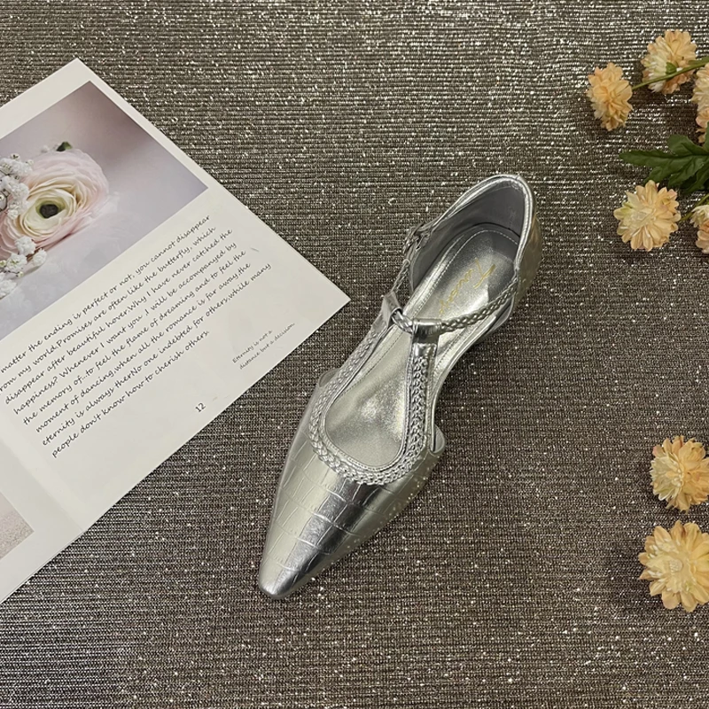 银色 牛皮/内增高4.5cm/尖头单鞋百搭女鞋25D333