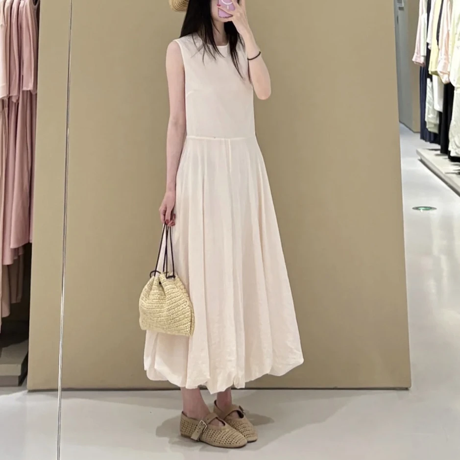 显瘦气质时尚复古小众韩版夏季无袖连衣裙 现货女装苏州产锦纶