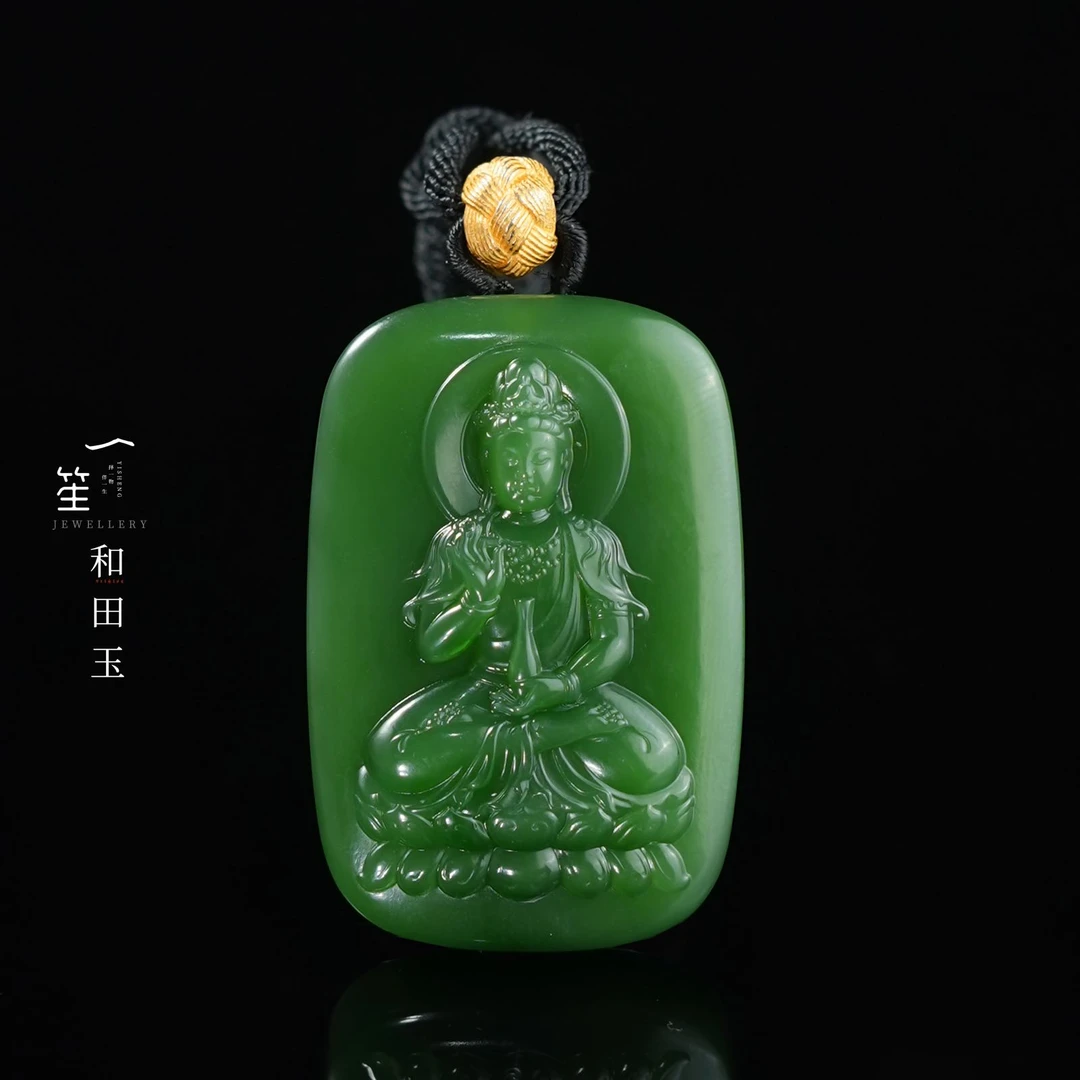 【一笙 · 臻藏】收藏级碧玉俄碧老料辣绿佛牌起荧吊坠 YS20214