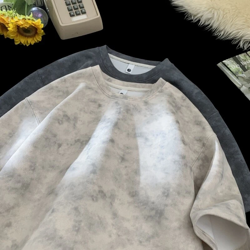 夏季短袖扎染百搭休闲T恤休闲港风情侣t恤美式百搭复古男士宽松