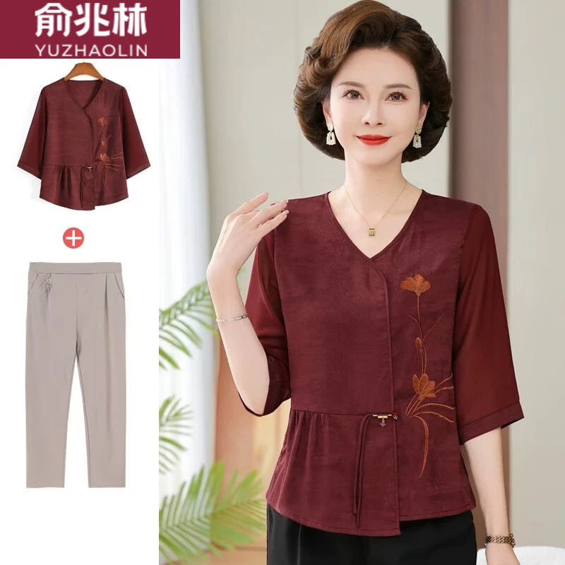 俞兆林中年妈妈夏装洋气套装2025新款50岁40中老年女装减龄时尚短