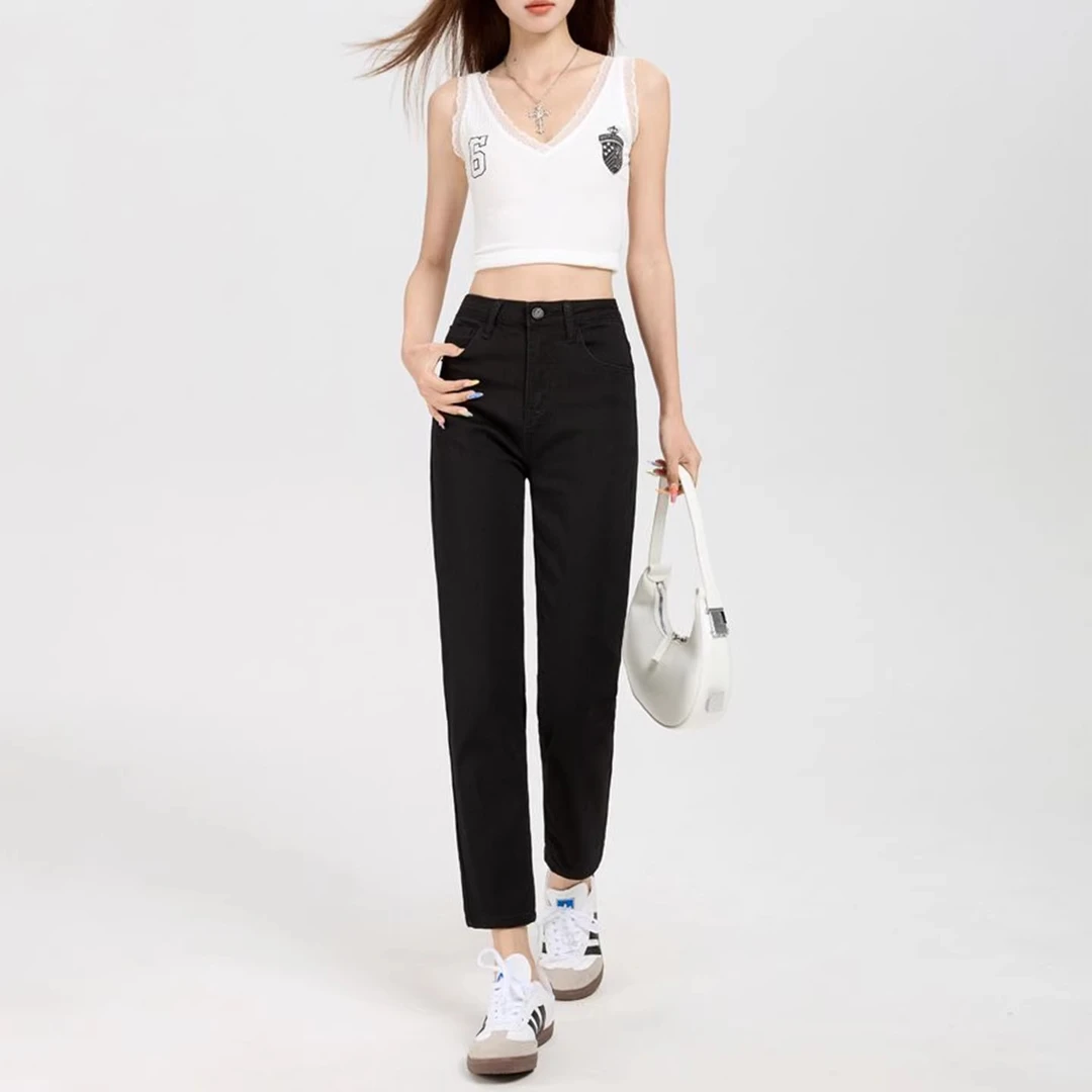 莱赛尔天丝烟管裤女士2025新款夏季薄款小个子八九分直筒牛仔裤子