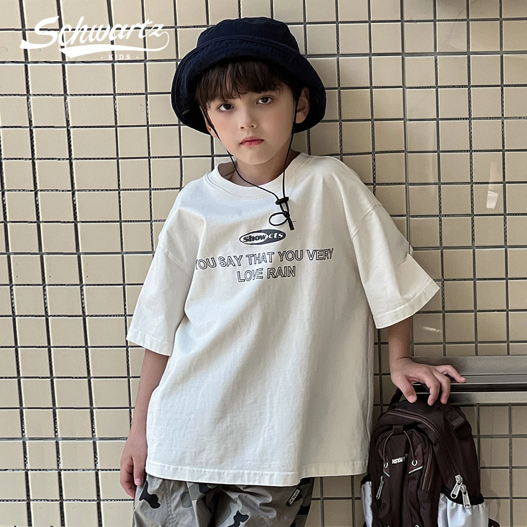 Schwartz斯瓦茨2025夏季新款男童圆领字母印花潮酷宽松百-9245