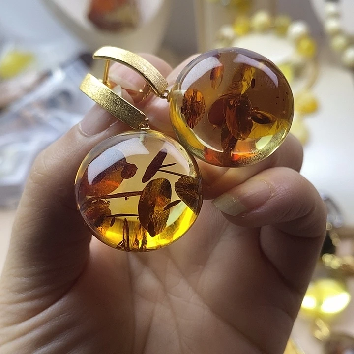 琥珀未镶嵌颈饰花珀耳坠