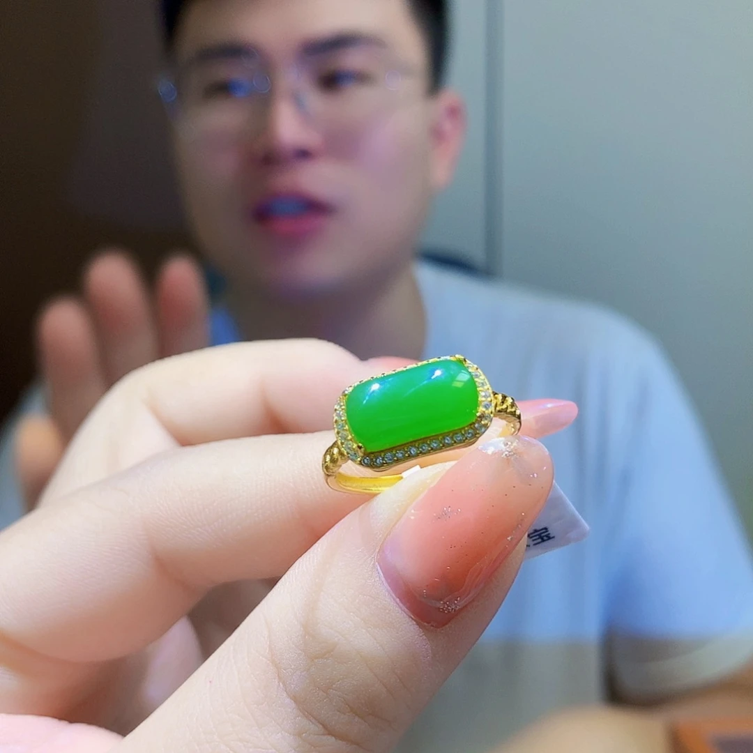 银S925镀金镶嵌戒指和田玉（碧玉）