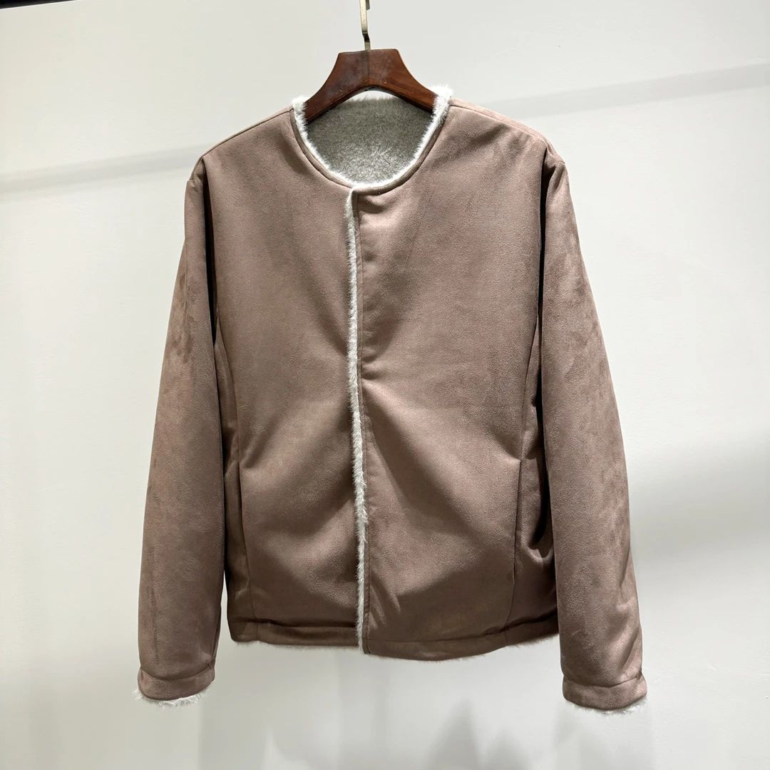 冬季新款时尚座山雕磁吸圆领加绒夹克短款潮流美式休闲保暖外套