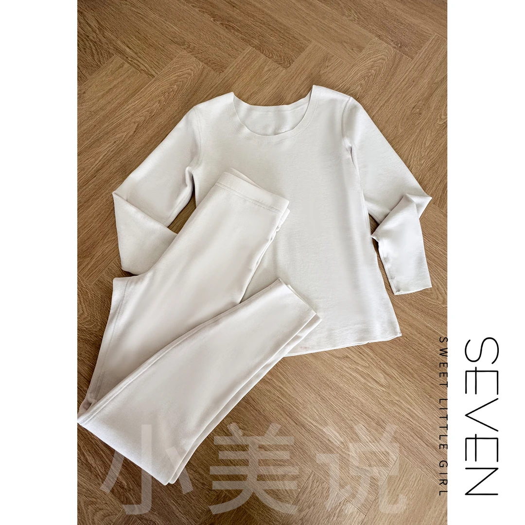 ⑦七七146小个子冬季保暖发热保暖内衣女无痕双面绒秋衣套装小美说