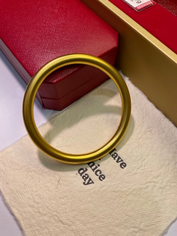 5D黄金古法手镯6mm足金999镯子磨砂女士简约