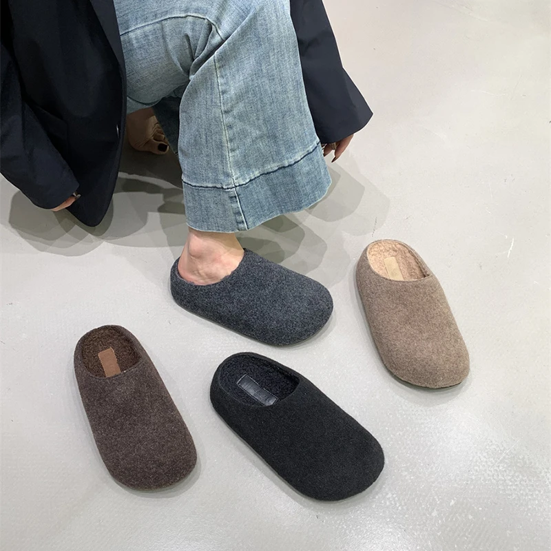 【万达撤柜】复古风增高丑萌勃肯鞋女2025秋冬新款加绒保暖半拖鞋