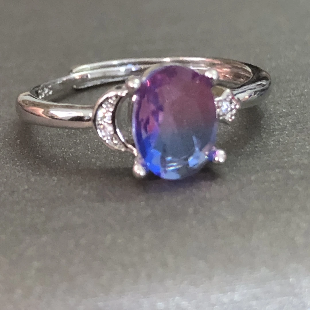 11174红蓝双色戒指银色托6克拉开口可调节美丽漂亮气质时尚精精选